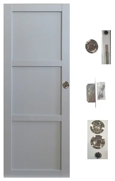 Dernier Modèle Porte Coulissante Greyria Gris 3 Panneaux Gris Clair H204 x L73 cm, serrure condamnation GD MENUISERIES