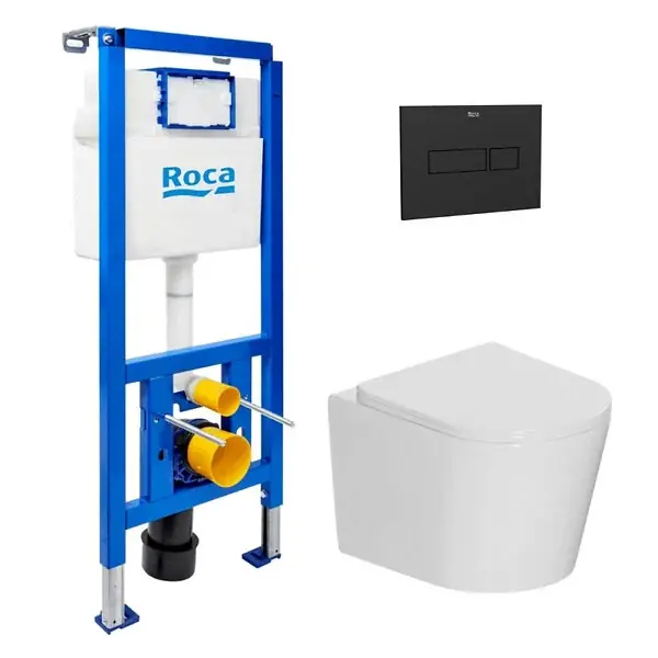 Pack WC bâti-support + WC suspendu sans bride Ceramia avec abattant SoftClose + plaque (ROCE14WT06-FR) ROCA Prix Réduit