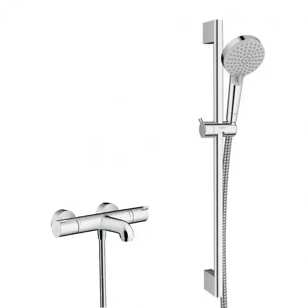 Hansgrohe Ecostat Set Mitigeur thermostatique Bain/douche + Barre de douche Unica + Douchette 2 jets, Chrome Populaire