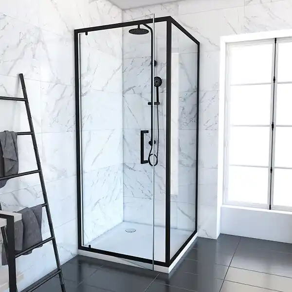 Porte de douche Pivotante et retour 90x90x200 - Profilés noir mat - CRUSH PIVOTANTE AURLANE Offre Du Jour
