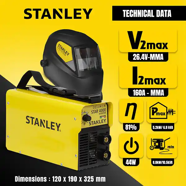 Poste à souder MMA Inverter 160A + Masque auto-assombrissant 11DIN - Stanley Pas Cher