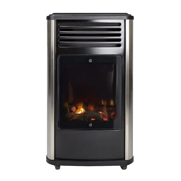 Poele à gaz 3.4KW Noir Effet feu de bois 3 niveaux de chauffe 40-80m2 Manhattan SAHARA Produit De Marque