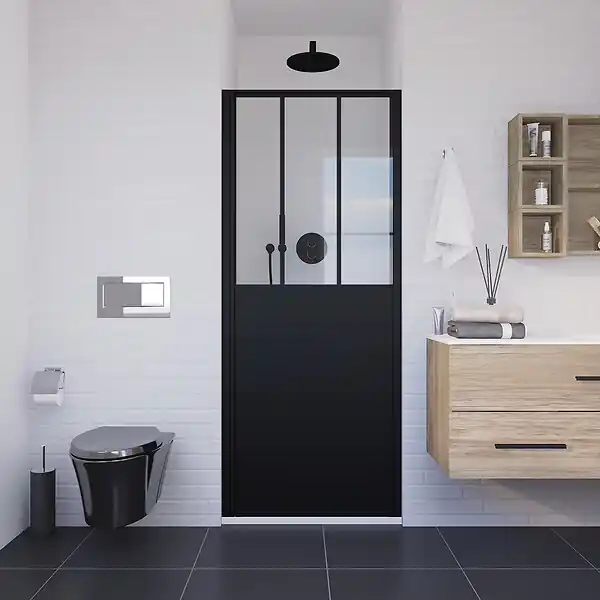 Seulement Aujourd'hui Porte pivotante de douche Atelier - Noir mat - 80x190cm KINDFORD