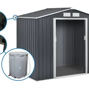 Acheter En Ligne Abri de jardin métal- "Vegas"- 2,7 m² avec gouttière et récupérateur d‘eau - Gris HABITAT ET JARDIN