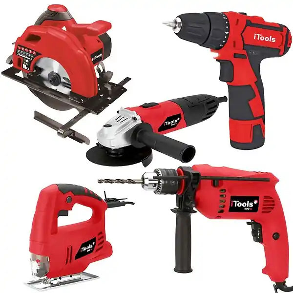 Acheter En Ligne Pack 5 outils ITOOLS meuleuse + perceuse + visseuse + scie circulaire + scie sauteuse et Boite à outils Itools 18‘