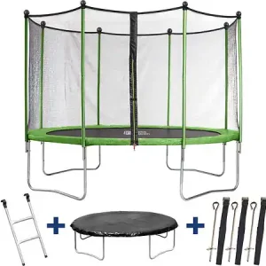 Vente Directe Trampoline "Yoopi" - Ø 3.65 m - Avec filet + échelle + couverture + kit d‘ancrage HABITAT ET JARDIN