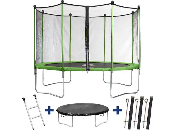 Vente Directe Trampoline "Yoopi" - Ø 3.65 m - Avec filet + échelle + couverture + kit d‘ancrage HABITAT ET JARDIN