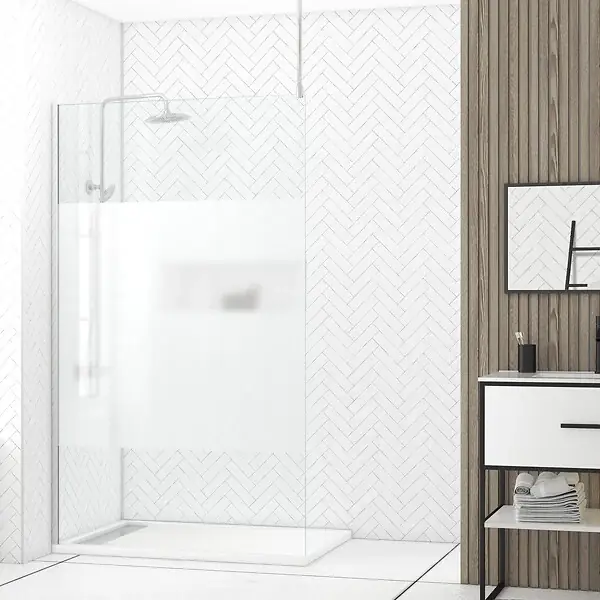 Paroi de Douche 120x200cm Dépolie - Profilé + Barre Plafond Finition Chrome - FREEDOM 2 FROSTED AURLANE Promotion Saisonnière