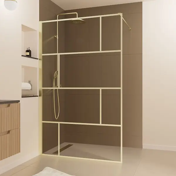 Prix Cassé Paroi de douche à l‘italienne 120x195cm Sérigraphie type Briques - Doré Or Brossé - GOLDY BLOCKS AURLANE