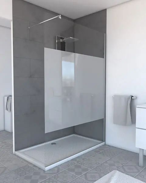 Authentique Paroi de Douche Dépolie 120x200cm + Barre de fixation extensible - Verre 8mm - Finition Chrome AURLANE