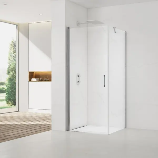 Swiss Aqua Technologies Fusion ensemble porte pivotante /paroi 90x80cm anticalcaire avec profilés chrome brillant (SATFUD90S80-SET) Usine Directe