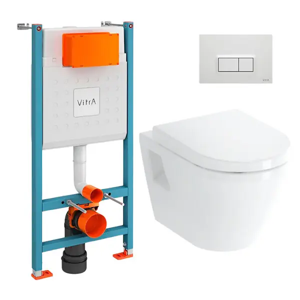 Meilleur Prix Vitra Pack WC Bâti-support V-Fix Core + WC Vitra Integra + Abattant en Duroplast + Plaque, Blanc Brillant (V-FixIntegraClassic-1)