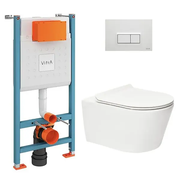 Offre Du Jour Pack WC Bâti-support V-Fix Core + WC sans bride SAT Brevis + Plaque, Blanc brillant (V-FixBrevis-1) VITRA