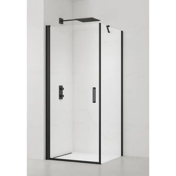 Usine Directe Swiss Aqua Technologies Fusion ensemble porte pivotante /paroi 100x80cm anticalcaire avec profilés noir mat (SATFUD100S80C)
