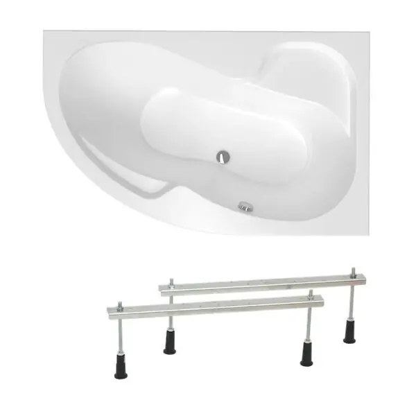 Siko 150x100 cm Fortuna Plus baignoire asymétrique, avec pieds, acrylique, droite, Blanc (FO1500PPLUS-SET) Offre Exclusive