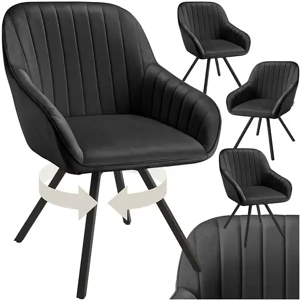 Lot 4 chaises pivotantes à 360° avec accoudoirs velours noires TECTAKE Commander Maintenant
