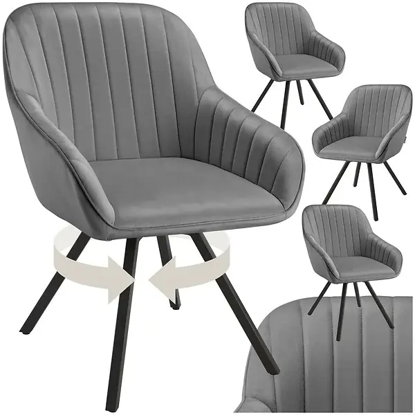 Lot 4 chaises pivotantes à 360° avec accoudoirs velours grises TECTAKE Produit De Marque