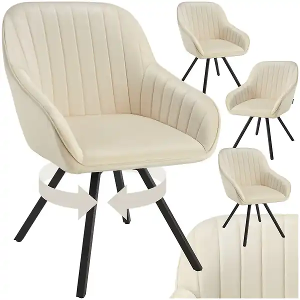 Lot 4 chaises pivotantes à 360° avec accoudoirs velours crèmes TECTAKE Offre Du Jour