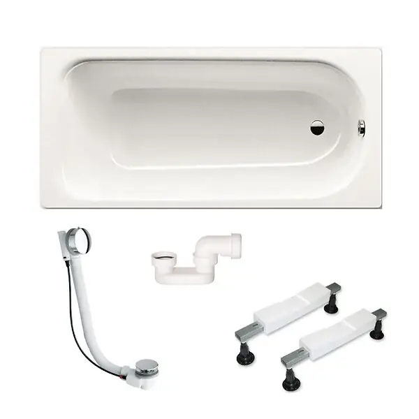 Authentique Eurowa 170x70x39 cm baignoire rectangulaire 178 L en acier émaillé + pieds + vidage + siphon, blanc alpin (KW312-SETP6) KALDEWEI
