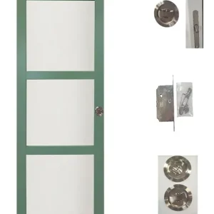 Vente Directe Porte Coulissante Vert Sauge RAL 6021 Vitrée H204 x L73 cm, serrure condamnation GD MENUISERIES