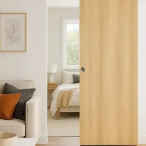 Achetez Aujourd'hui Porte Coulissante Décor Chêne Naturel Honey Oak H204 x L83 cm, Rail alu Bandeau noir, coquilles GD MENUISERIES
