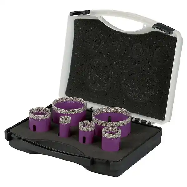 Coffret de 6 trépans diamant à sec 11101450 M14 D22-30-35-42-68-76mm Sidamo Commander Vite