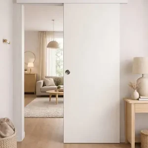 Porte Coulissante Blanc Pur Lacdor H204 x L73 cm, Rail alu Bandeau Blanc, coquilles GD MENUISERIES Achetez Aujourd'hui