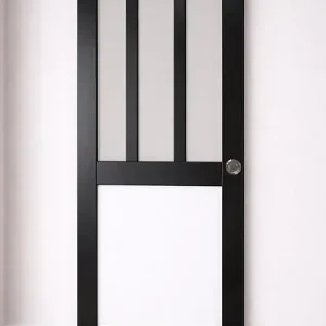 Promotion Porte Coulissante Atelier noir, panneau blanc Vitrée H204 x L83 cm, serrure condamnation GD MENUISERIES