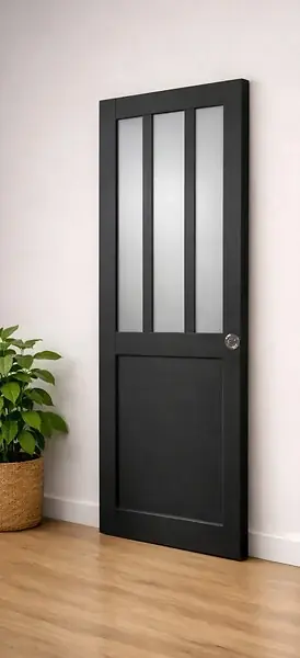 Vente Flash Porte Coulissante Atelier Noir vitre depoli H204 x L83 cm, serrure condamnation GD MENUISERIES