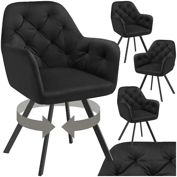 Lot 4 fauteuils pivotants 180° velours rembourrés motif matelassé noir TECTAKE Expédié Aujourd'hui