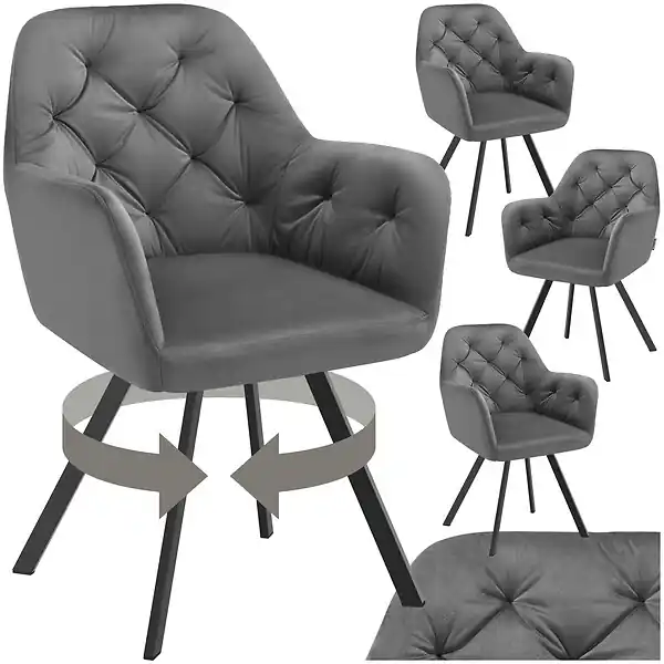 Lot 4 fauteuils pivotants 180° velours rembourrés motif matelassé gris TECTAKE Bon Plan