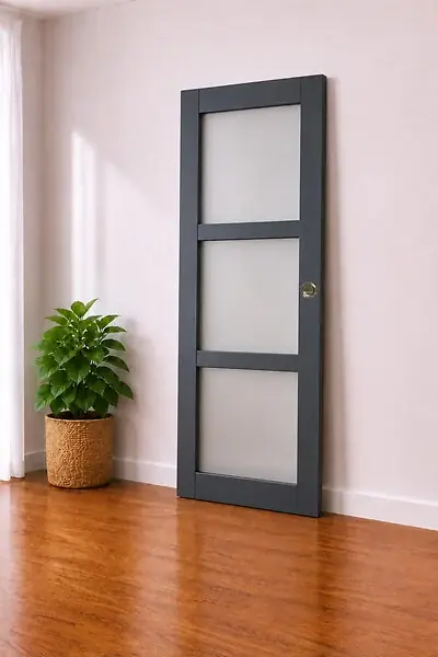 Haute Qualité Porte Coulissante Blakeria Gris Anthr Vitrée H204 x L83 cm, Coquilles GD MENUISERIES