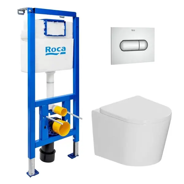 Must-Have Pack WC bâti-support + WC suspendu sans bride Ceramia avec abattant SoftClose + plaque (ROCE14WT02-FR) ROCA