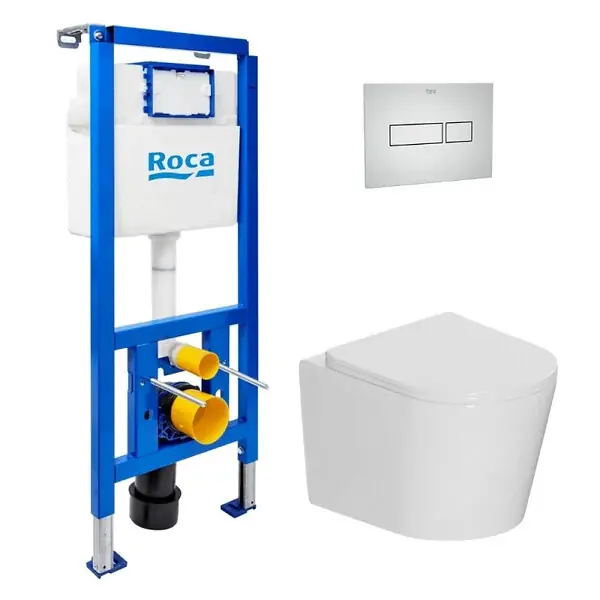 Bon Marché Pack WC bâti-support + WC suspendu sans bride Ceramia avec abattant SoftClose + plaque (ROCE14WT05-FR) ROCA