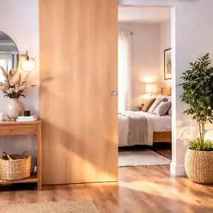 Promotion Porte Coulissante Décor Chêne Naturel Honey Oak H204 x L93 cm,Rail Alu, coquilles GD MENUISERIES