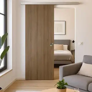 Porte Coulissante Décor Noyer Light Walnut H204 x L93 cm,Rail Alu, coquilles GD MENUISERIES Offre Exclusive