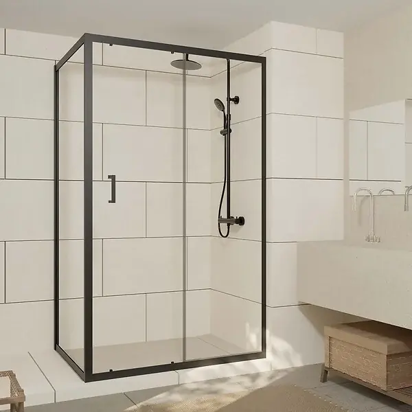 Porte de douche + Retour 120x90x200 cm - Verre 6 mm - Profilé Noir - CRUSH AURLANE Commander Maintenant