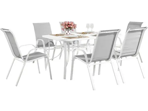 Achat Immédiat Table et chaises de jardin en textilène "Cordoba" - Phoenix - 6 places - Gris HABITAT ET JARDIN