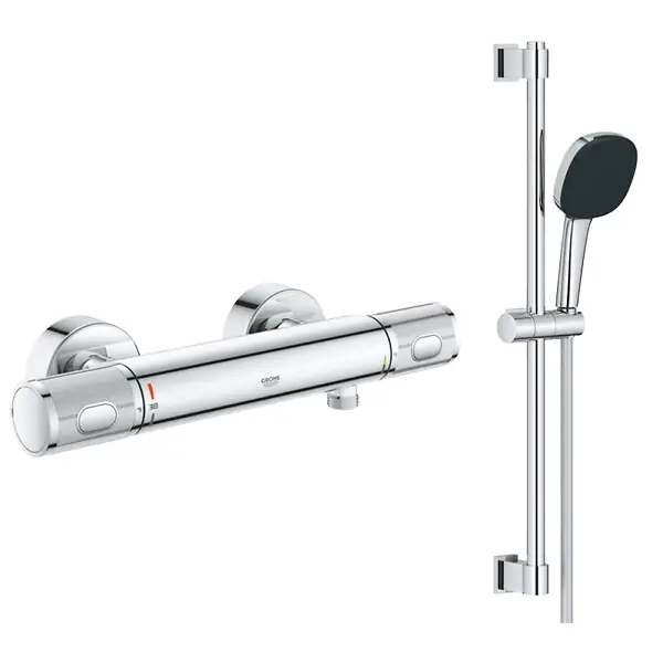 Mitigeur douche thermostique Precision Feel + Ensemble de douche 2 jets avec barre Chromé GROHE Nouveauté