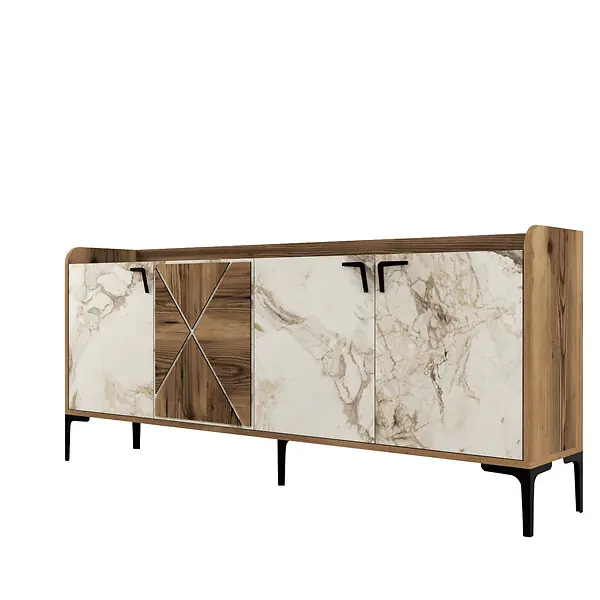 Buffet en bois "Venedik" - 180 x 35 x 78 cm - Blanc marbré HABITAT ET JARDIN Offre Spéciale