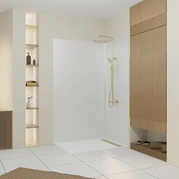 Vente Directe Pack 2 Panneaux Muraux en Aluminium Blanc 120+90x210 cm + Profilés Or Doré Brossé AURLANE