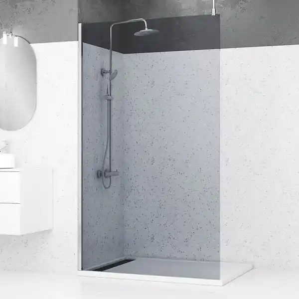 Paroi de Douche 120x200cm Verre Fumé - Profilé + Barre Plafond Finition Chrome - FREEDOM 2 SMOKED AURLANE Super Prix