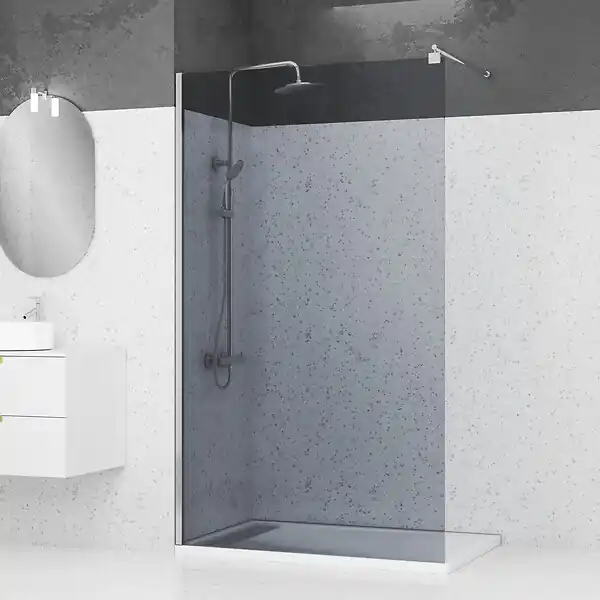 Livraison Express Paroi de Douche 120x200cm Verre Fumé 8mm - Barre de Fixation Extensible et Profil Chrome AURLANE