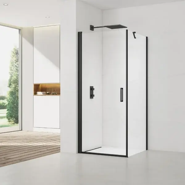 Meilleur Prix Fusion ensemble porte pivotante /paroi 100x90cm anticalcaire avec profilés noir mat (SATFUD100S90C-SET) SWISS AQUA TECHNOLOGIES