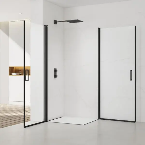 Remise Swiss Aqua Technologies Fusion Portes de douche acces en angle pivotantes 80x80cm anticalcaire avec profilés noir mat (SATFUD8080C-SET)