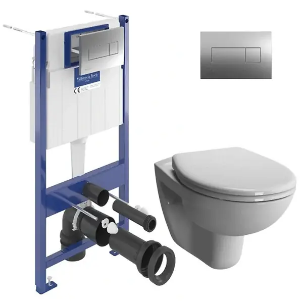 ViConnect Pro S Pack WC bâti support Villeroy & Boch + WC sans bride Vitra + abattant SoftClose + plaque (VCNNORMUSRS2CH) Commander Maintenant