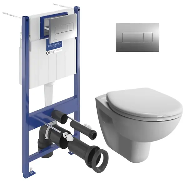 ViConnect Pro S Pack WC bâti Villeroy & Boch + WC suspendu Vitra + abattant SoftClose + plaque (VICONNORMUS-2CH) Retour Gratuit