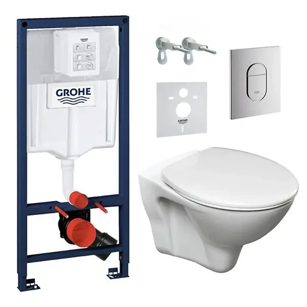 Pack WC Bâti-support Rapid SL + WC suspendu Cersanit S-line Pro + Abattant + Plaque chrome (ARENASLPRO) GROHE Petit Prix