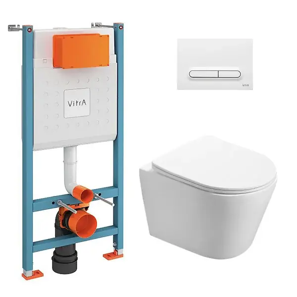 Pack WC Bâti-support V-Fix Core + WC SAT Infinitio sans bride + Plaque Blanc brillant VITRA Commander Maintenant