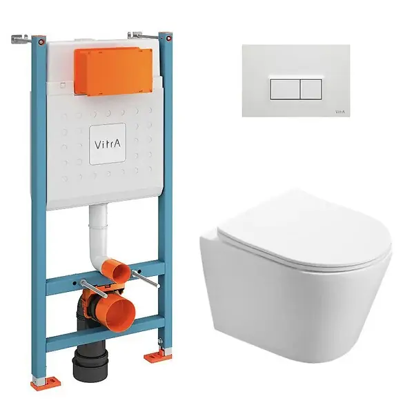 Meilleure Vente Pack WC Bâti-support V-Fix Core + WC Swiss Aqua Technologies Infinitio sans bride + Plaque, Blanc brillant (V-FixInfinitio-1) VITRA
